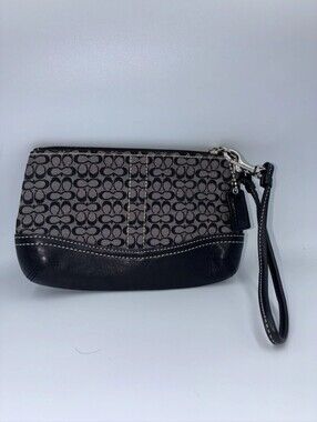 COACH Black & Grey Mini Signature Canvas & Leather Wristlet *please Read*